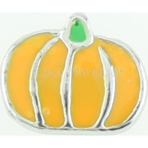 10pcs yellow Halloween gift pumpkin floating charms living glass floating memory locket charms jewelry