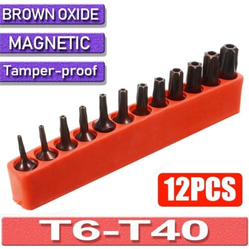 12Pc/Set 1/4'' Magnetic Torx Screwdriver Bit T6-T40 Security Head Repair Tools Kit Bits S2 Alloy Steel For Electric Screw Driver