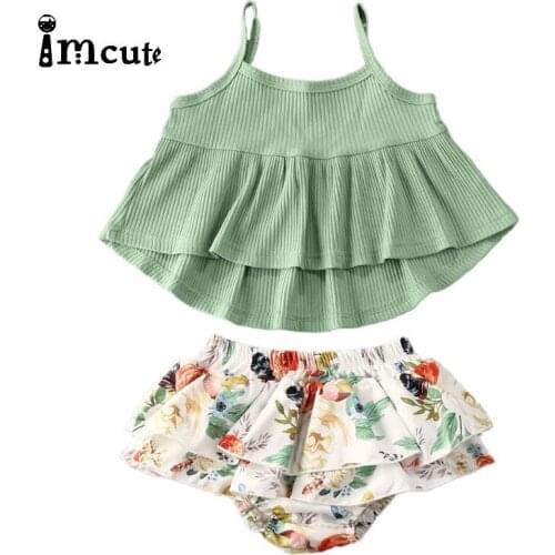 Imcute 2020 New Year Gift Toddler Kids Baby Girl Infant Clothes Ruffles Vest Tops Flower Print Shorts Casual Outfits 3Pcs Set