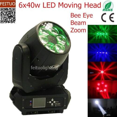 4pcs/lot 6x40w High Power Zoom Moving Head Wash LED Lights Bee Eye RGBW Beam Disco Stage Lighting Powercon in ang out