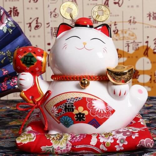 6 inch Ceramic Maneki Neko Ornament Lucky Cat Money Box Fortune Cat Piggy Bank Feng Shui Figurine Home Decor Figurine