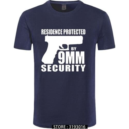 Boutique T-shirt Fun Men T shirt Game Pistol RESIDENCE PROTECTED BY 9MM SECURITY Letter Print Tshirt