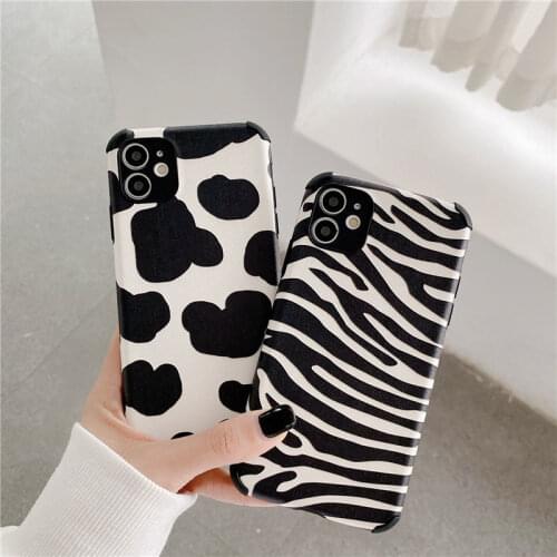 Luxury Phone Case For iPhone SE 2020 11 Pro Max X XR XS 6 7 8 Plus White Black Cow Symbol Zebra Pattern Print Soft Cover Fundas