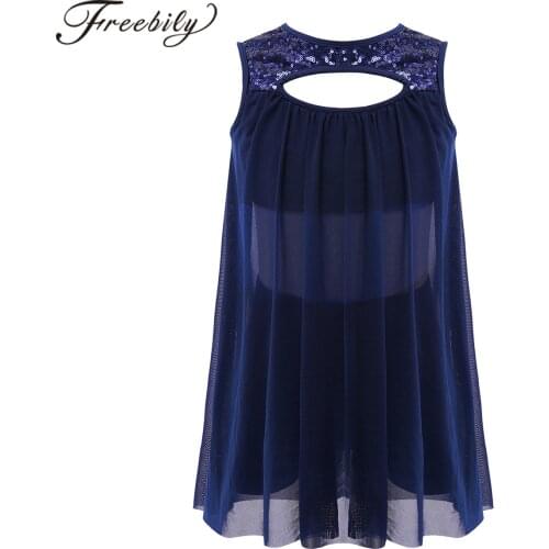Kids Girls Lyrical Dance Costumes See-through Mesh Sleeveless Shiny Sequins Chiffon Ballet Dress With Shorts Dancewear Sets