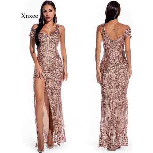 Sequins Hollow Spaghetti Straps Asymmetry Sexy Backless Long Dresses Gown Party Club Bodycon High Split Dress Solid Vestidos