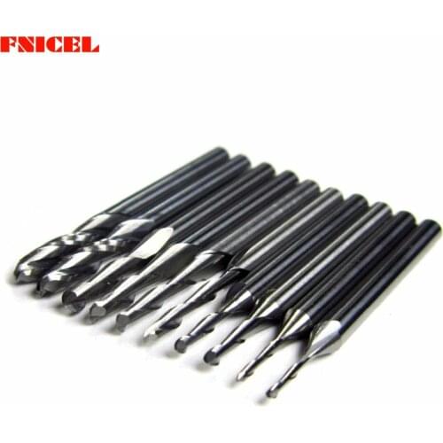 FNICEL New 10pcs 1/1.5/2.0/2.5/3.175mm Carbide Ball Nose End Mill CNC Engraving Router Bit