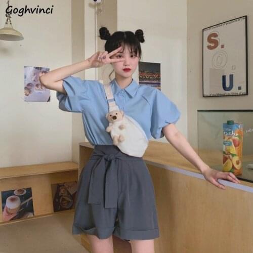 Sets Women Summer Two Piece Set Short Sleeve Tops Shorts Fashion Student All-match Harajuku Korean Preppy Style Loose Chic Solid