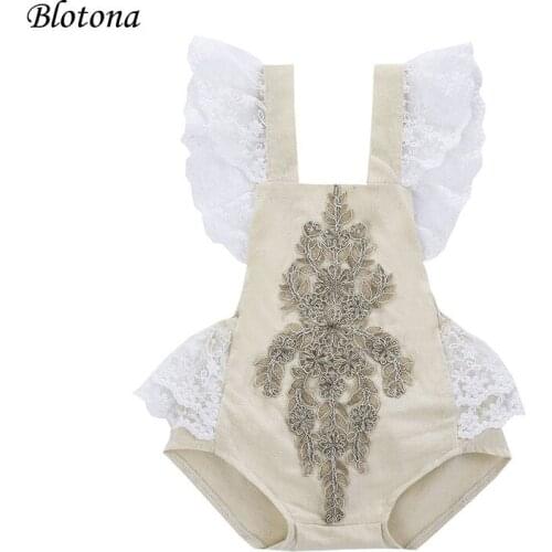 Blotona Baby Girls Lace Romper with Embroidery Decoration, Little Princess Cute Style Summer Cool Clothing 0-24Months