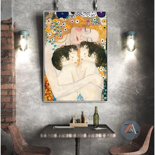 "A Mothers Love for Twin Babies" by renowned painter Gustav Klimt, oil posters and printed wall paintings decorate