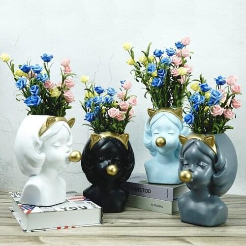 Cute Creative Girl Flower Pots Living Room Flower Arrangement Vase Decoration Ornaments Resin Crafts Succulent Planter