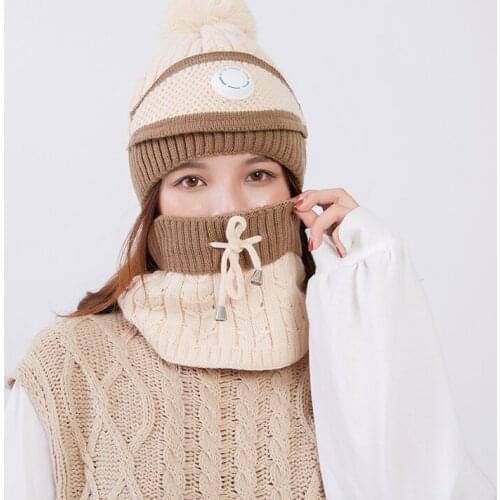 Fashion Womens Warm Hat three-piece Suit With Breathing Valve Dust Mask Bib With Hat Easy To Breathe Warm And Cold Knitted Hat