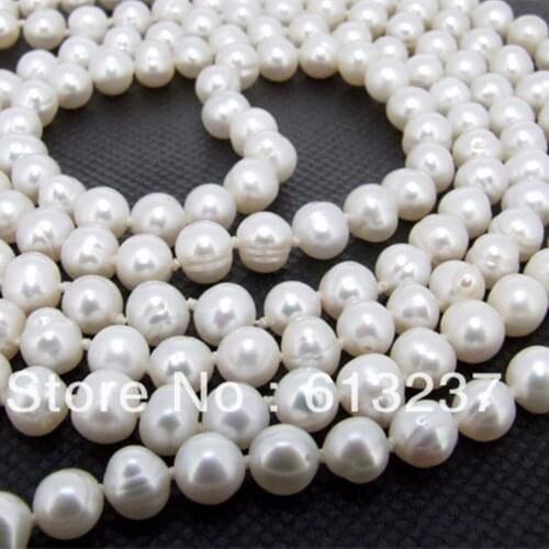 Fashion white freshwater cultured natural nearround pearl 7-8mm beads diy high quality necklace jewelry making 45 inch MY4583