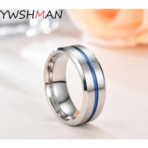 Custom engraving Ring For Men.Surface Black Blue Groove Inside Blue Face Stainless Steel Ring.Highlight Man Temperament Light
