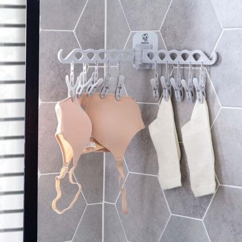 Wall Mounted Foldable Drying Racks For Socks Bra Underwear Bathroom Clothes Rack Travel Clothespin Cloth Hanger With 10 Clips