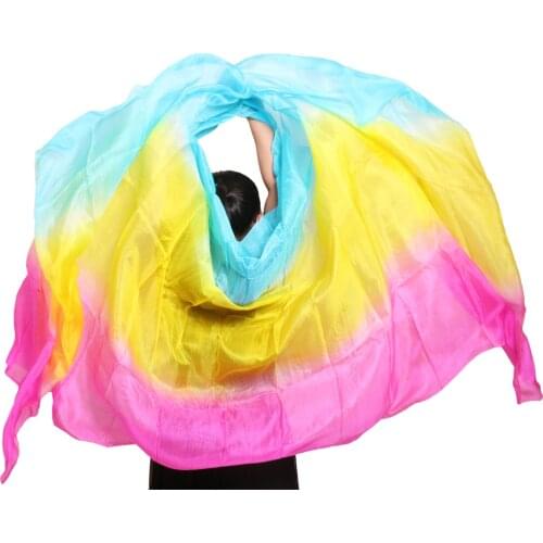 New design 100% real silk belly dance veil cheap dance veils,tari perut kostum veil wholesale 250 270*114 Rose+yellow+Turquoise