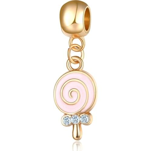 New Cute Gold Lollipop Candy Pendant DIY Beads Suitable for Original Pandora Charm Bracelet Ladies Jewelry Making Gifts
