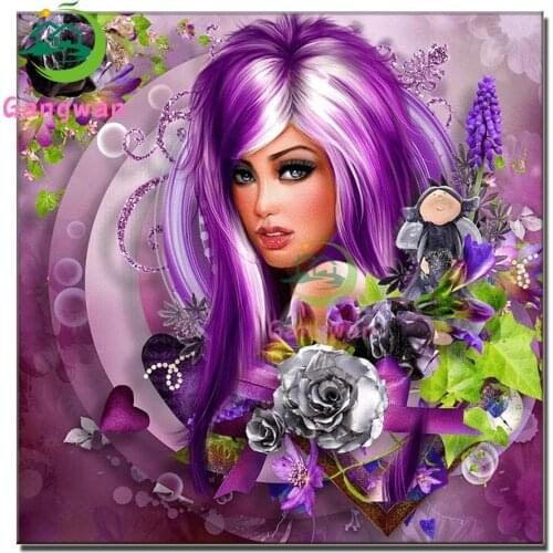 Full diamond painting purple flower woman Portrait art rhinestones diamond embroidery painting sale 5 D square round Home Decor