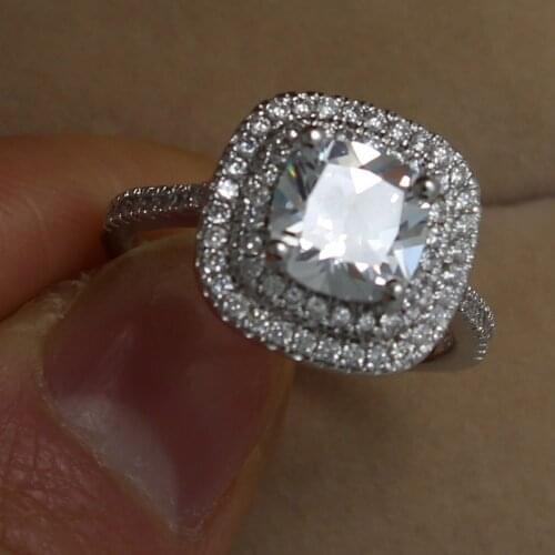 Victoria Wieck Noble Jewelry Cushion Cut AAA CZ Zirconia 2 Row simulated stones 925 silver Wedding Band Ring Gift Size 5-10