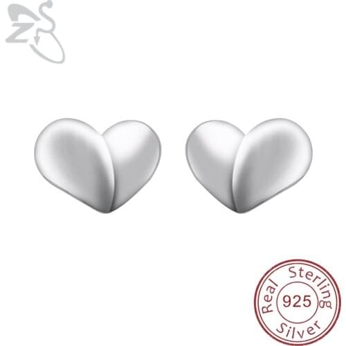ZS Fat Heart 925 Sterling Silver Stud Earrings Silver 925 Tragus Helix Earrings Romantic Love Heart Jewelry for Mom Kids Female