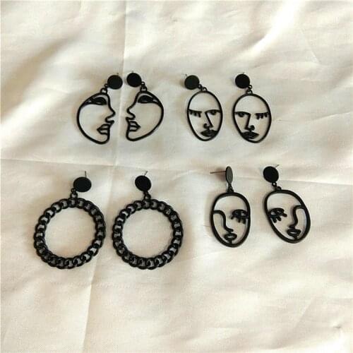 Timlee E195 New Personality Hollowing Out Geometry Black Round Face Alloy Drop Earrings,Fashion Jewelry Wholesale