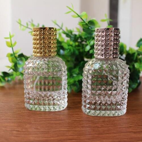 30ML rivet-shaped silver and gold oblate transparent glass perfume spray cosmetic bottle 2pcs/lot