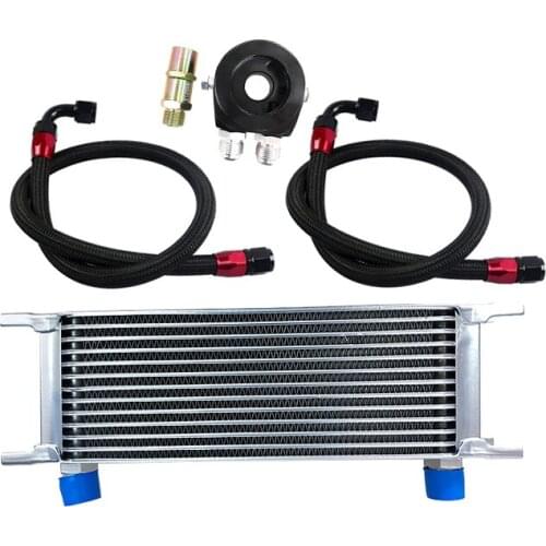 UNIVERSAL 13 ROWS OIL COOLER KIT + OIL FILTER SANDWICH ADAPTER + NYLON STAINLESS STEEL BRAIDED AN10 HOSE