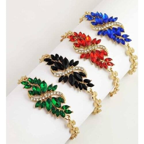 Chain Link Bracelets For Women Red Green Blue Black Crystal Rhinestone S-shaped Resin Flower Fashion Girl Gift Jewelry Wholesale