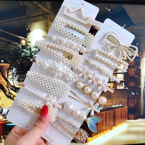 Korean Handmade Simulation Pearls Women Barrettes Set Fashion Hair Clips Pin For Girls Headwear Wedding Hairpins Hair Accessorie