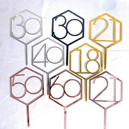 1PC 18 21 30 40 50 60 Years Old Happy Birthday Cake Topper Gold Silver Black Digital Cupcake Toppers Baking Decoration Supplies
