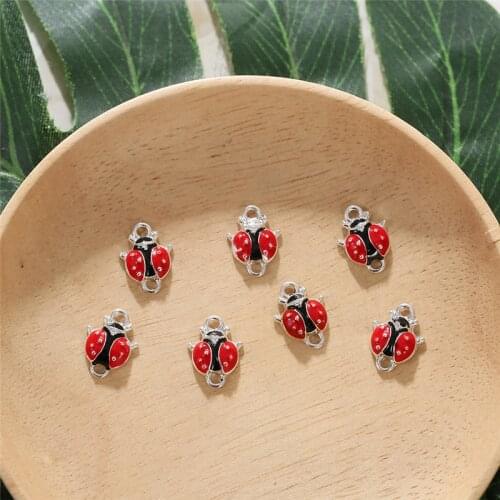 10pcs/lot Alloy Insect Charms Red Ladybug Connector Pendant For Woman Girls Making Jewelry DIY Ornament Decoration