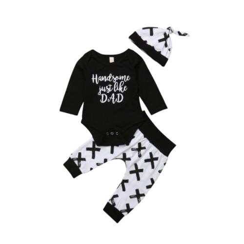 3Pcs Newborn Baby Boys Cotton Tops Romper Long Pants Leggings Outfits Clothes