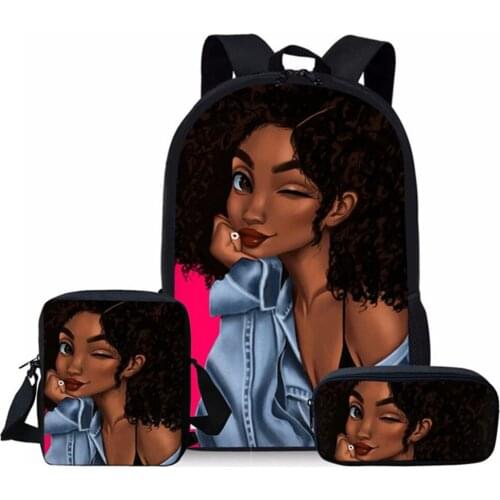 3pcs/Set Afro girls backpack Children School Bags Black Art African Girl for Teenagers boys girls School Bagpack Kids Book Bags