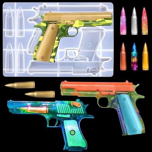 3D Gun Mold Epoxy Resin Pistol Bullets Molds Silicone Casting Mold for DIY Cake Chocolate Fondant Moulds Kitchen Baking Tools