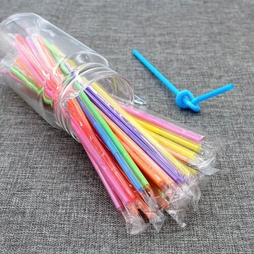 50PCS Plastic Bendable Drinking Straws Disposable Beverage Straws Wedding Decor Mixed Colors Party Drink Wine Supplies