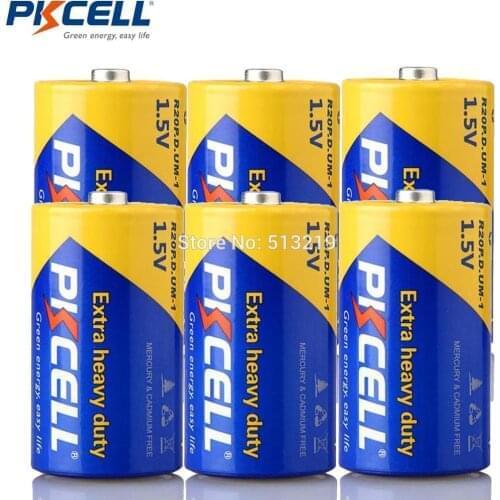 6 x PKCELL R20 Non-rechargeable Battery Zinc Carbon 720MIN 1.5 V D single use R20P Batteria