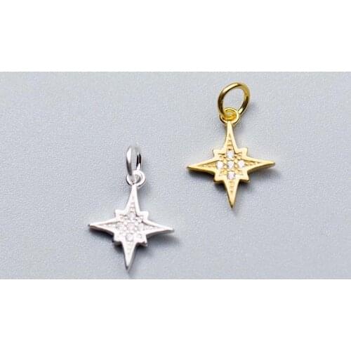 925 Sterling Silver Zircon Twinkle Star Charms 13x11mm Pretty Gold Silver Color Pendants Fit Women Jewelry Make Earring Necklack