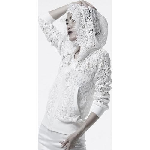 White Blouse Cardigan Thin Hoodie Hoody Outerwear Fashion Clothing Lace Elegant Summer Spring Sun Protection Coat Shirts CC193