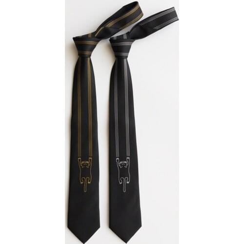 Free shipping new fashion casual mens male Original female black cat 7cm printing tie personality black youth fun college