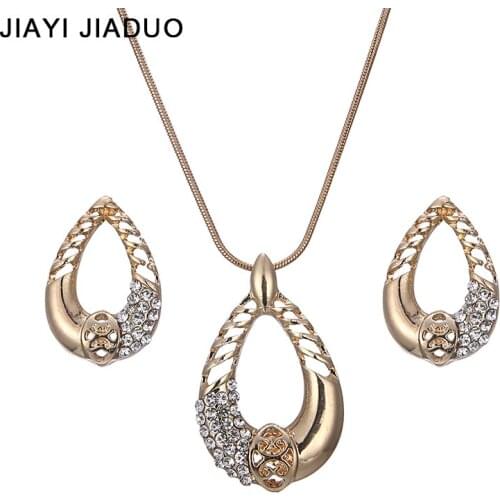 Jiayijiaduo Fashion Wedding jewelry set Gold-color Necklace earrings For women charm gift of Wedding dress shipping 2017