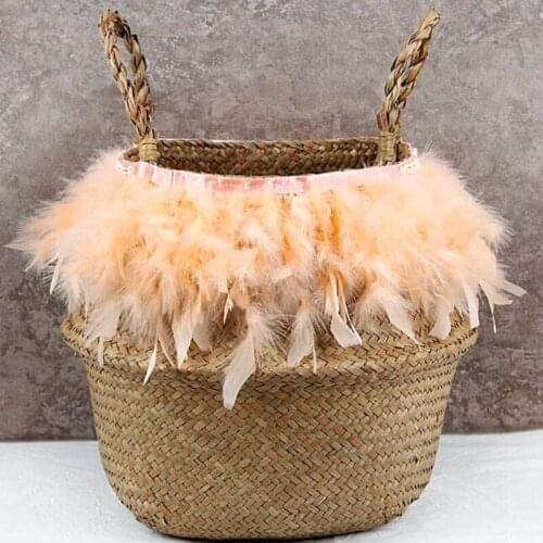 Feather Storage Baskets Large Size Laundry Basket Woven Toy Storage Basket Inner Plant Storage Decoration