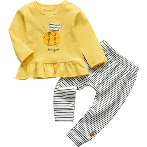 Hot Fashion 0-24M Baby Girls Fall Clothes Sets Bee Pattern Long Sleeve Suit 2pcs/set Infant Toddler Clothing Set