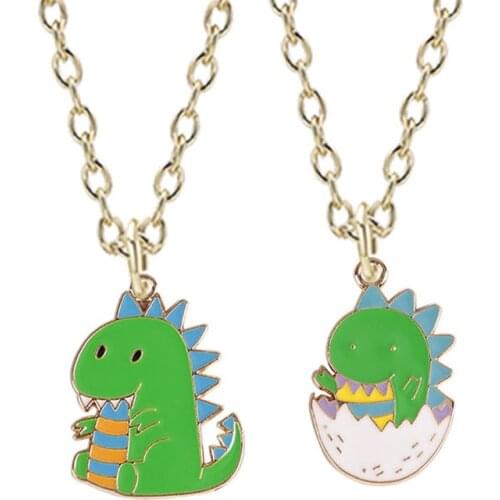 Cartoon Dinosaur Pendants Necklace Best Friends Paired Pendants Couple Necklace Collar Cute Animal Kids Birthday Gift Necklace