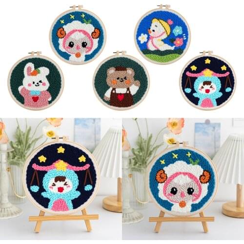 1 Set Punch Needle Kits with Basic Tools Soft Yarn Hand Craft - Cartoon