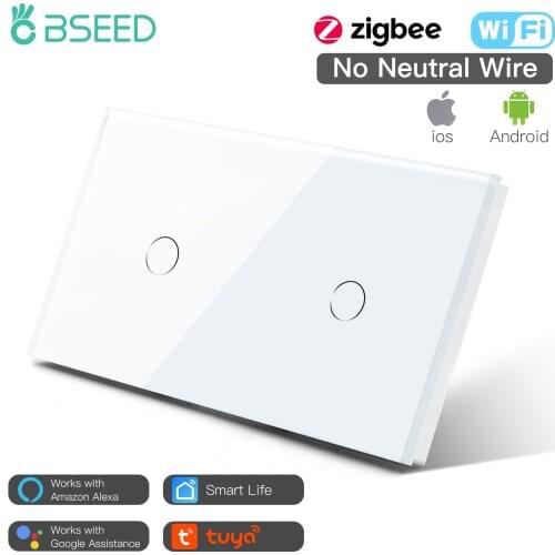Bseed Russia EU Standard Zigbee Smart 1 Gang Wifi Light Touch Switch Wall Switches Black White Golden With Crystal Glass Panel