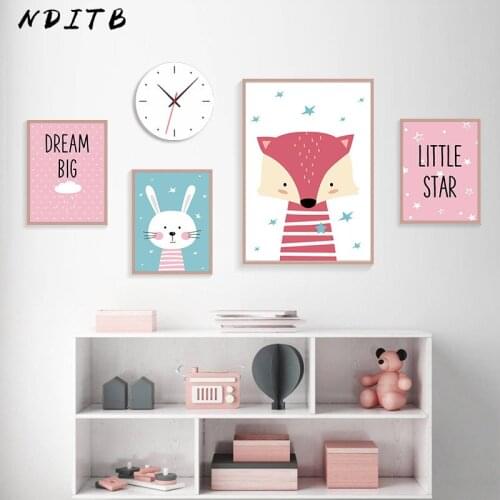 NDITB Woodland Animal Rabbit Fox Canvas Posters Baby Nursery Wall Art Print Cartoon Painting Nordic Kids Decoration Pictures