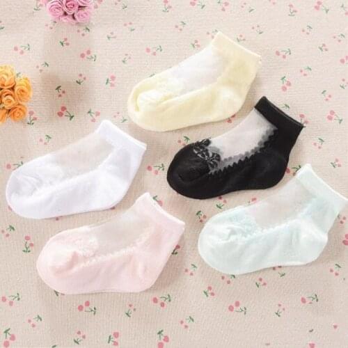 10pc=5pairs/lot Summer Kids Baby Girls Crystal Socks Breathable Socks Pure Color Ultra Mesh Suit 0-2 Year