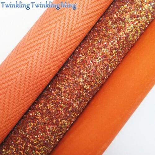 ORANGE Glitter Fabirc, Faux Leather Fabric, Weaving Synthetic Leather Fabric Sheets For Bow A4 21x29CM Twinkling Ming XM522