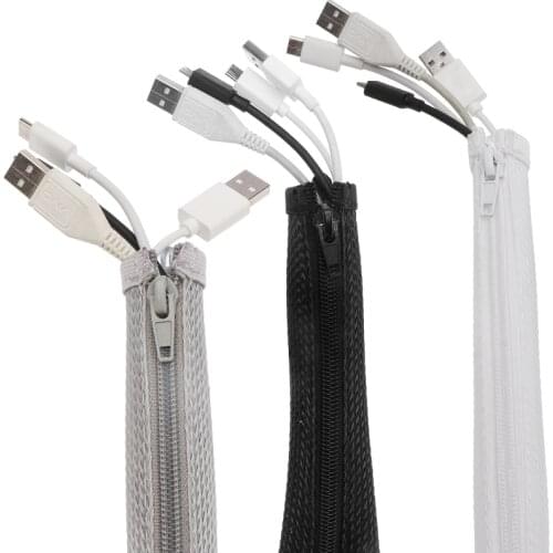 Dropship 1M 25mm Zipper Cable Sleeve Flexible Cable Management organizer Braid Sleeve Wire Protection Insulated black white gray