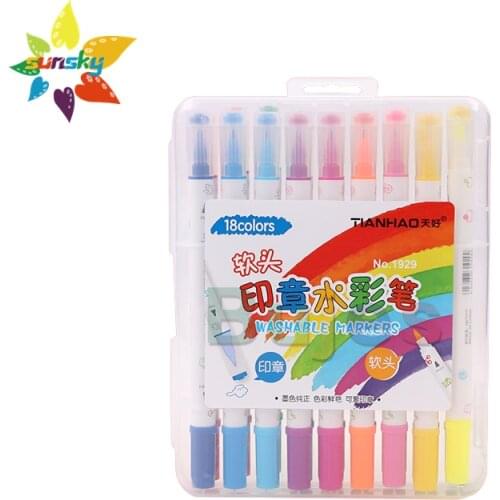 TIANHAO 12/18/24/36/48 color Soft Double headed Watercolor pen Washable pen for beginners Watercolor pen with cartoon seal