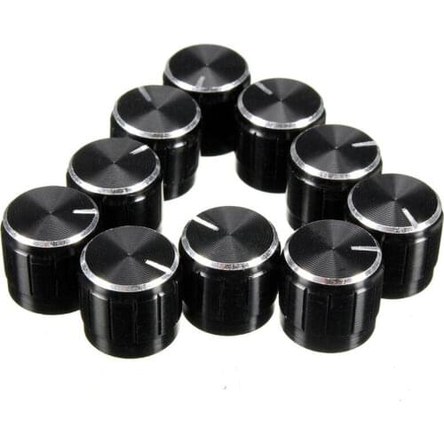 10PCS/Lot Black 6mm Potentiometer knobs Caps Knurled Shaft Potentiometer Control Knob Diameter 15mmx17mm Aluminum Switch Knob